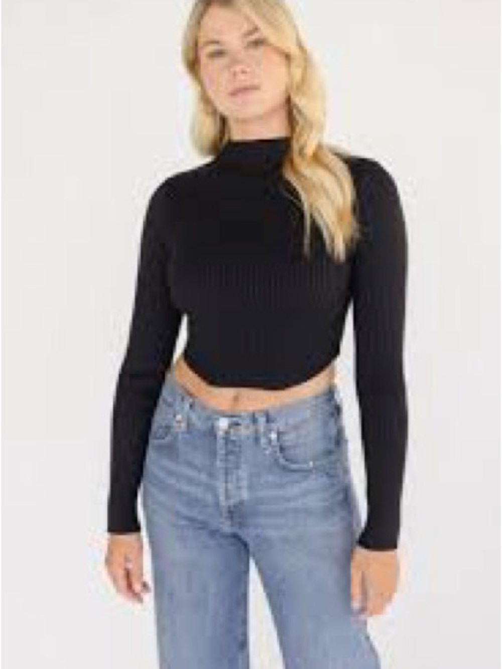 Adika Black Ribbed Mock-Neck Crop Top 956